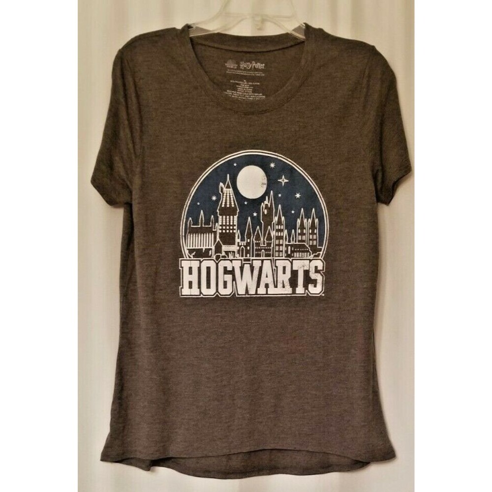 Harry Potter Hogwarts Tee Shirt Distressed Look Gray Short Sleeve Size XL
